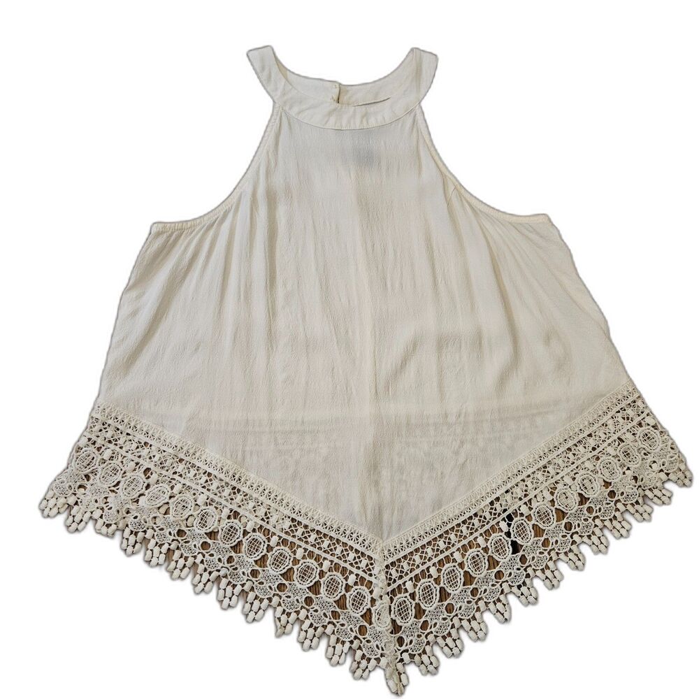 CLEARANCE - ASTR Silk Blend Halter Swing Top Sz M Bone White Lace